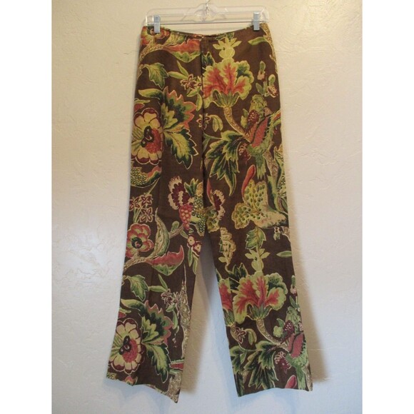 Ralph Lauren Pants - Ralph Lauren Womens Sz 6 100% Linen Floral Pants Bottoms Brown Made in USA